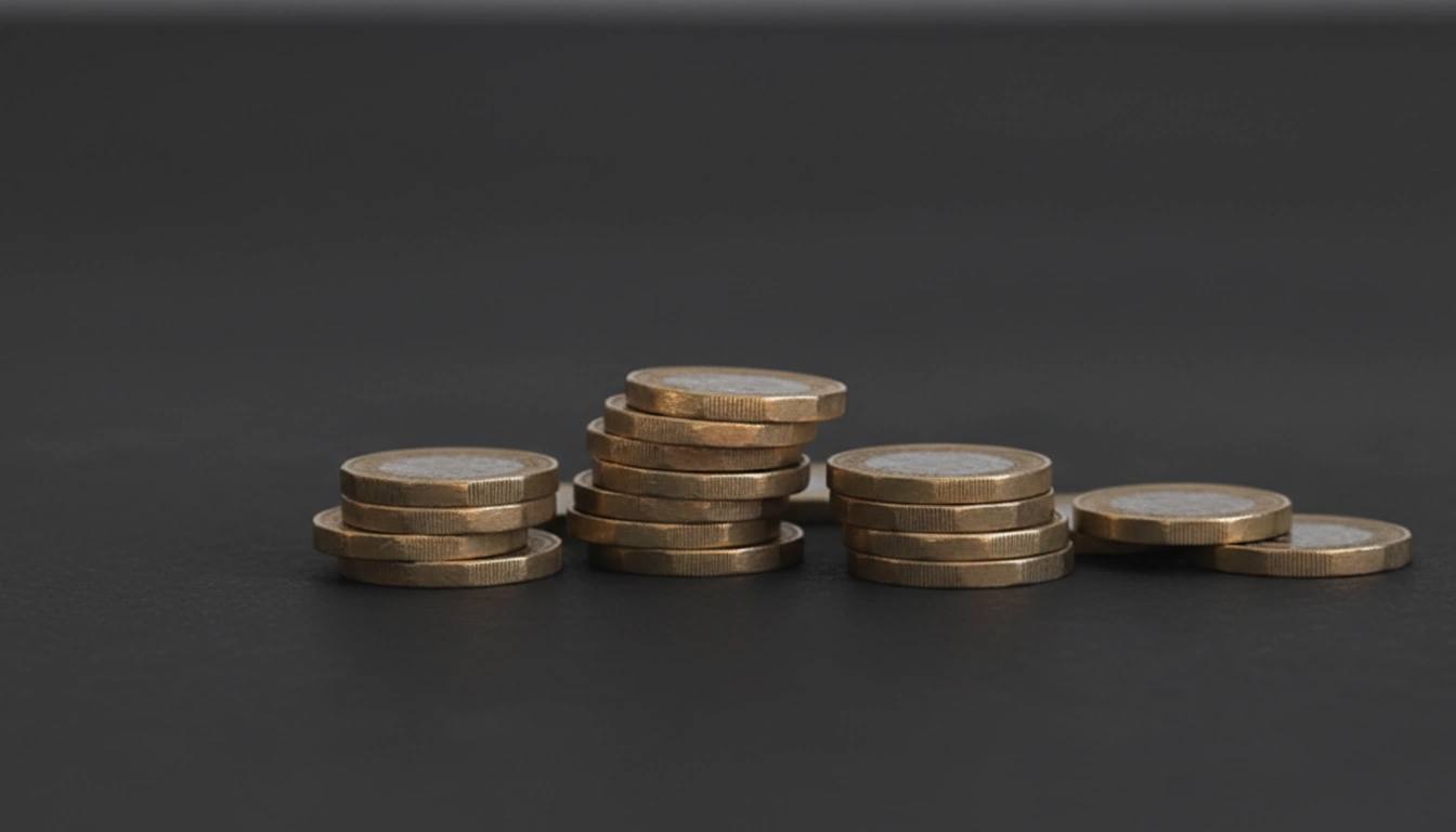 Pile, heap or stack of one and two pound sterling coins. Glowing in a golden light against a dark background. Metaphor for saving, investment, finance and wealth.